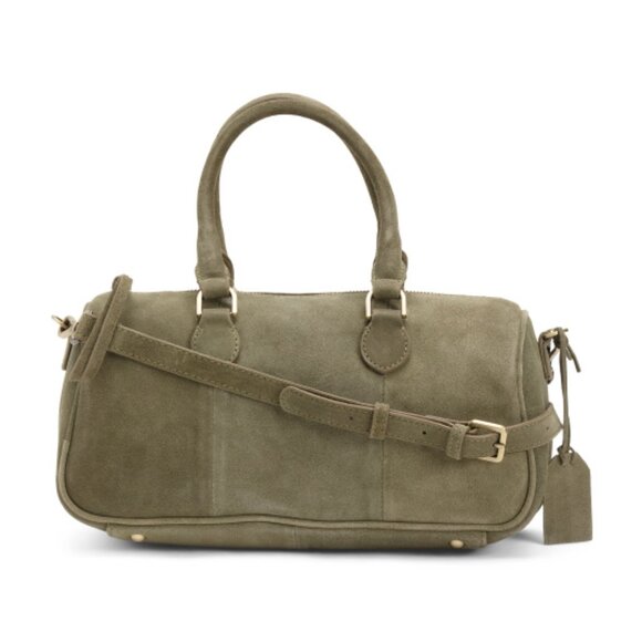 MADE IN INDIA Suede East West Satchel Barrel - Picture 1 of 3